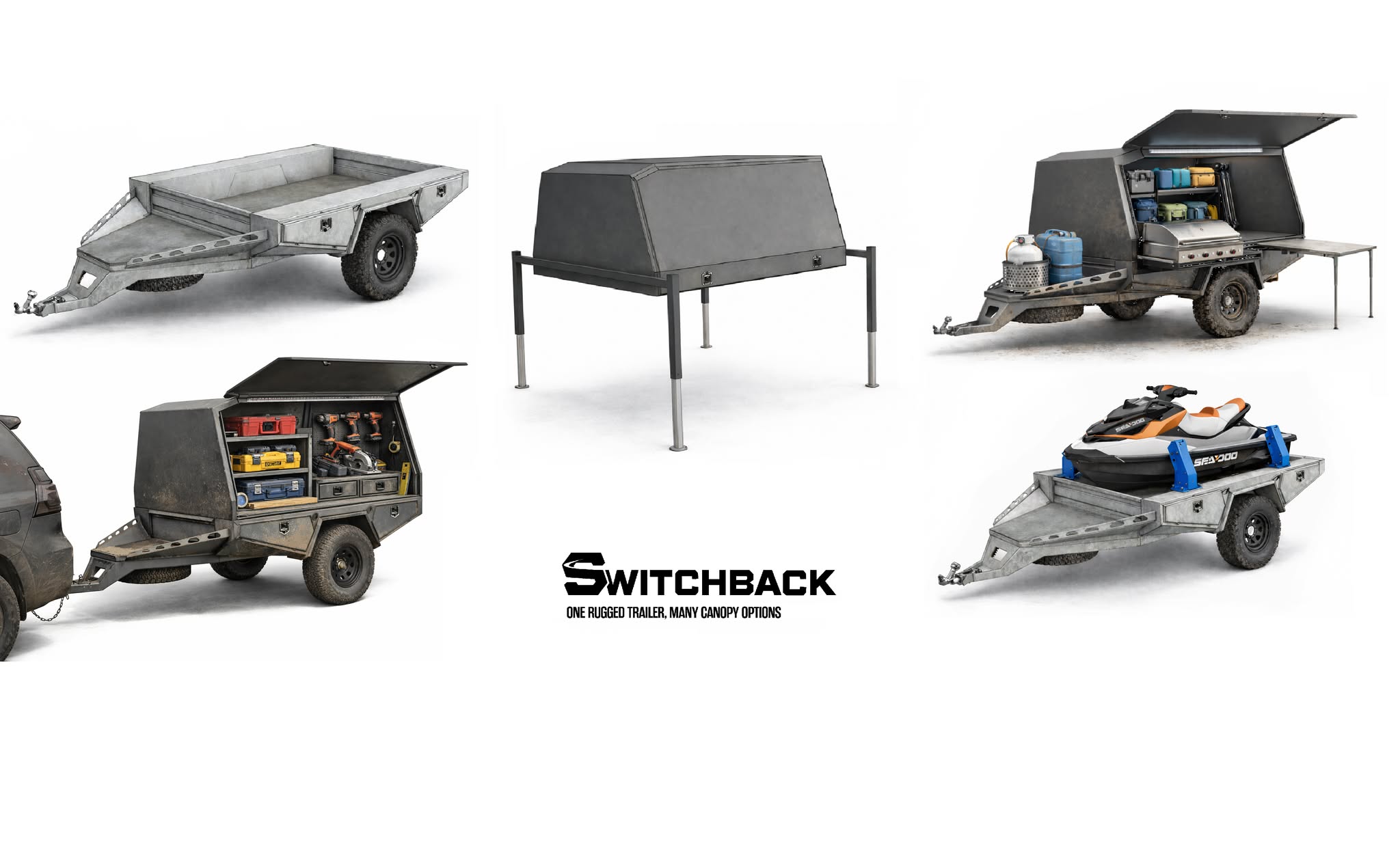 One Switchback chassis shown with interchangeable canopies